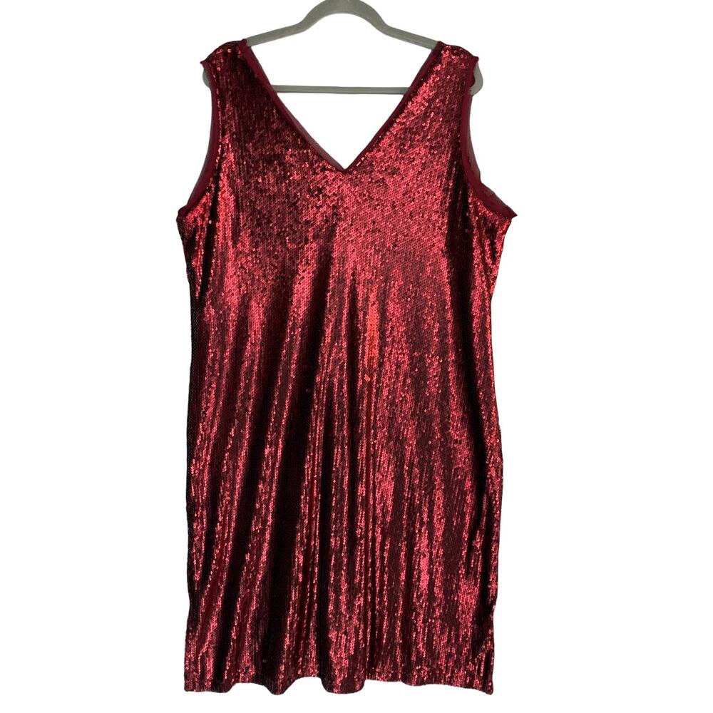 Anthology Sequin Dress Plus 18 Red V Neck Sleeveless Party Cocktail Metallic - Picture 8 of 9